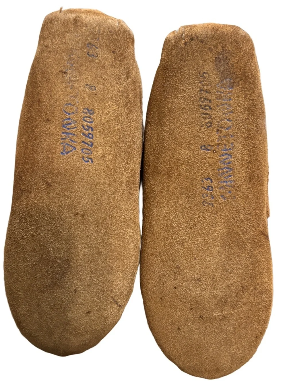 Vintage 80s Suede Minnetonka Moccasin Slippers-Brown-Estimated Kids Size 11